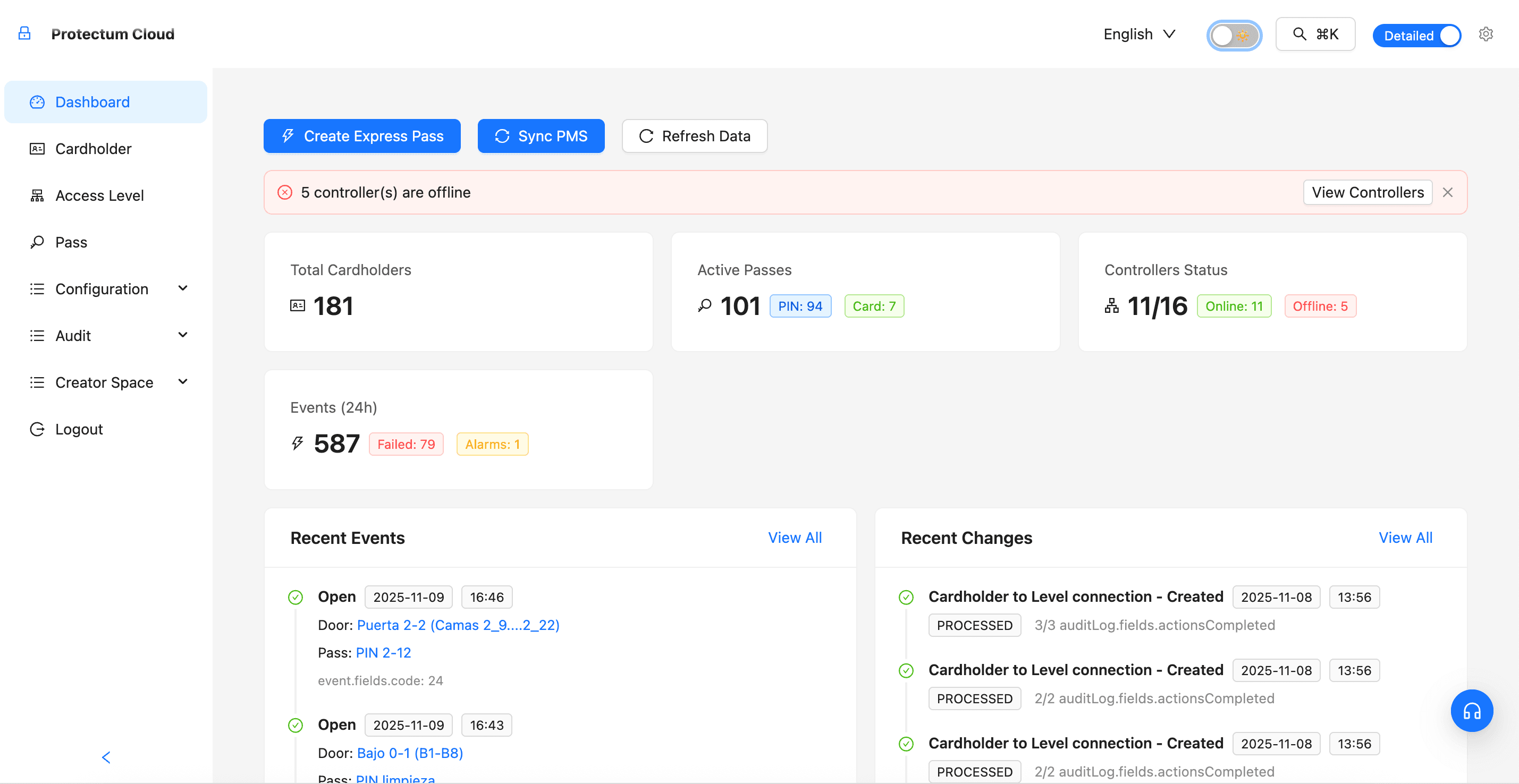 Protectum Cloud dashboard
